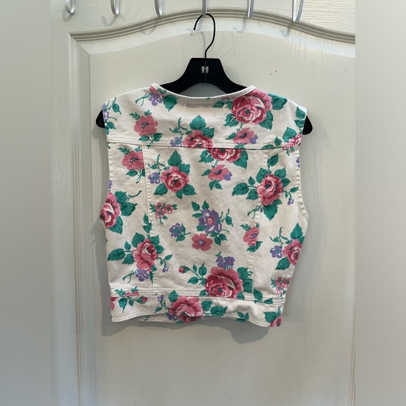 Bonjour Women's Vintage 90s white pink floral cropped boxy vest size small - Picture 3 of 5